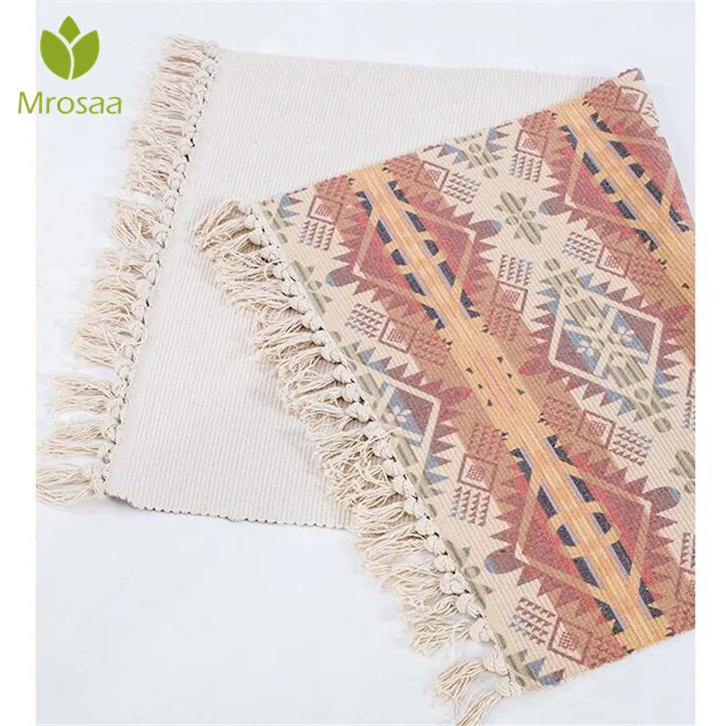 Nordic 100Cotton Woven Carpet Tassels 60x130cm Bedroom Rug Bedspread