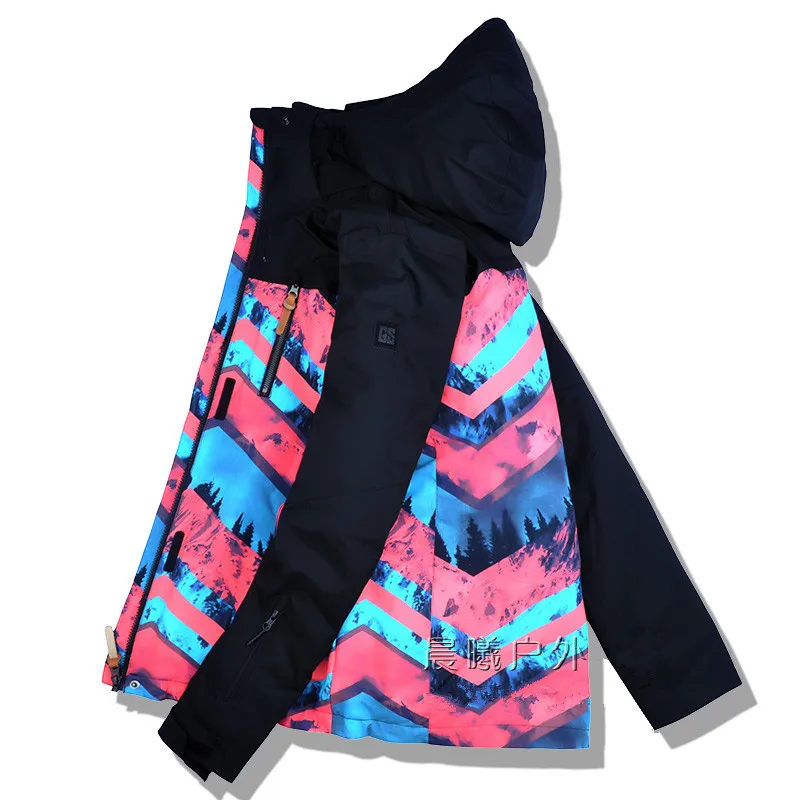 Pink Stripped Women Ski Jacket Outdoors Waterproof Windproof Winter