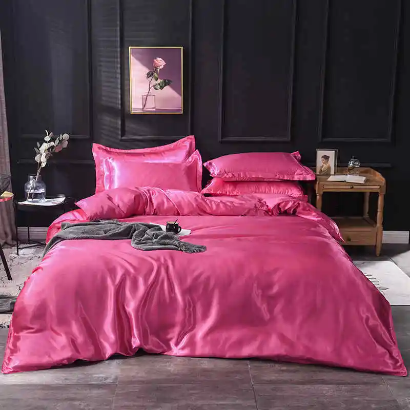 Slowdream Luxury Purple Stain Silk Bedding Set Silky Queen King Bed Set Bedclothe Duvet Cover Queen King Sheet Pillowcase - Цвет: 007