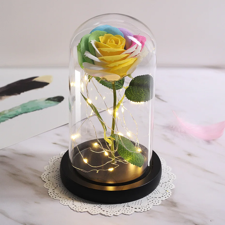 LED Lamp In Flask Glass Dome Artificial Flower with Eternal Battery Natural Real Madrid for Wedding Mother's Day Birthday Gift - Цвет: 005