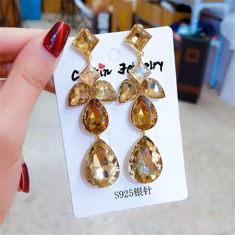

FYUAN Big Crystal Drop Earrings for Women Bijoux 2019 Champagne Water Drop Dangle Earrings Statement Earring Party Jewelry Gifts