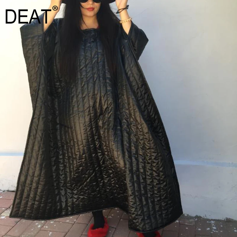 

[DEAT] High Quality 2019 Winter Black Personality Irregular Large Size Loose Cloak Long Cotton Padded Fashion New Women's LA67