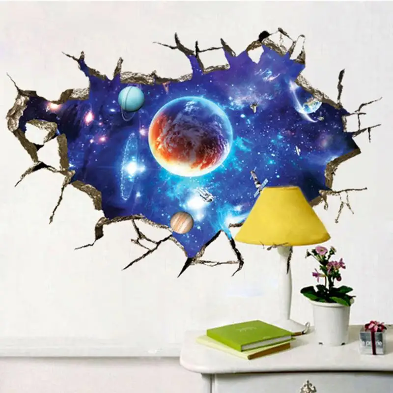 3D Galaxy Out Space Planet Мальчики Спальня Искусство Виниловые наклейки на стену Наклейка Декор комнаты