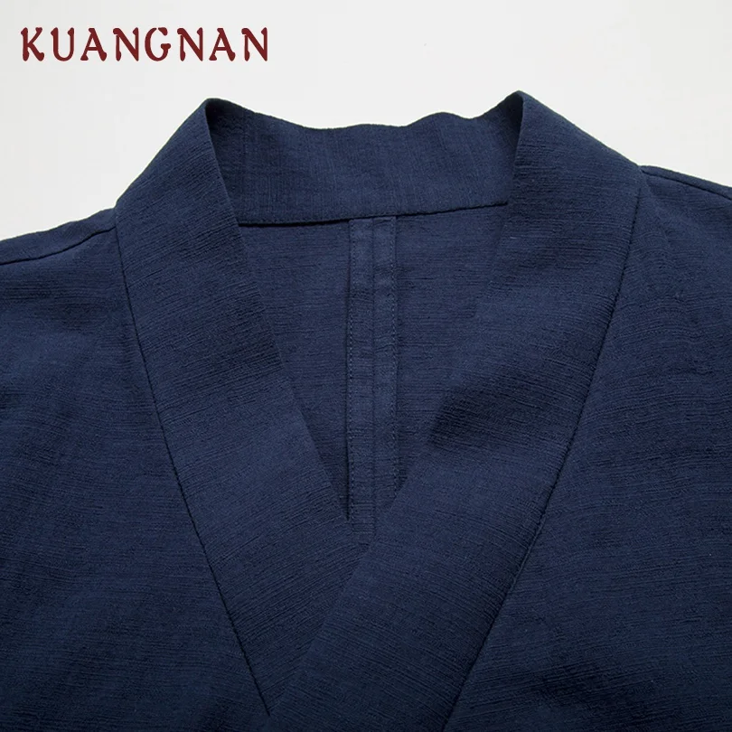 KUANGNAN, одноцветное китайское кимоно, кардиган, мужские рубашки, 4XL, одежда, японское кимоно, мужское летнее кимоно, рубашка, Мужская Уличная одежда, новинка