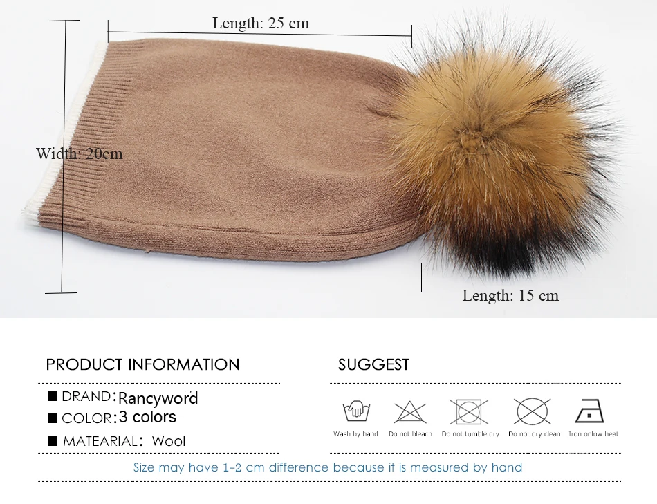 Winter Hats For Women Beanies Knitted Wool Pompon Beanies Female Real Raccoon Fur Pom Poms Hat For Girls 2018 (3)