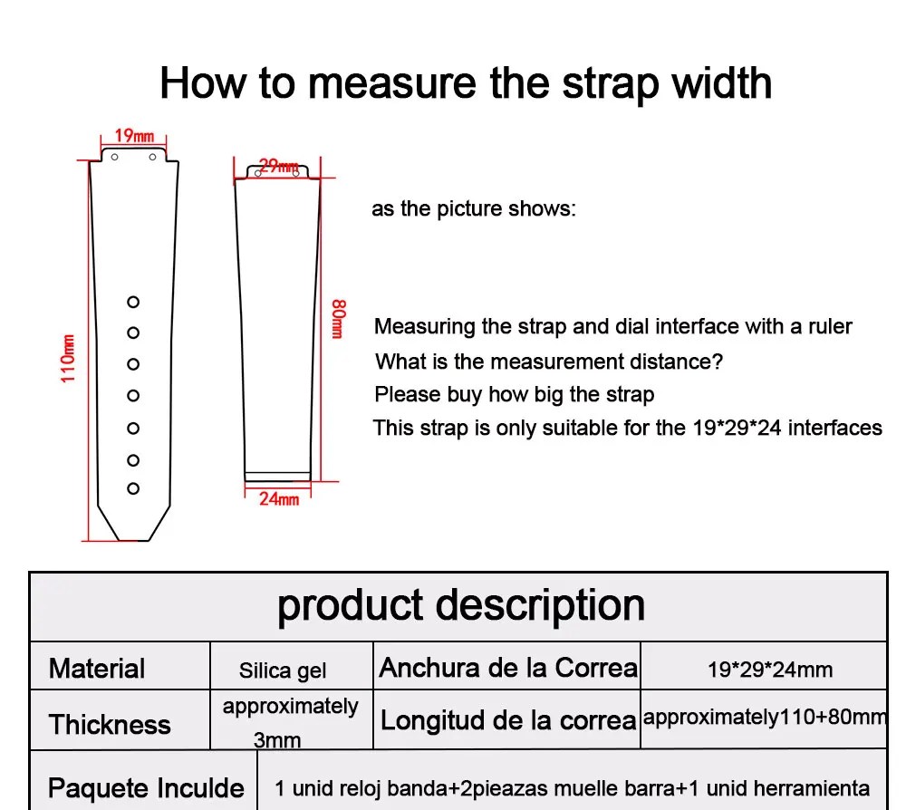 Аксессуары для часов, резиновый ремешок для женщин, подходит для часов HUBLOT серии, мужские часы 19 мм x 29 мм, водонепроницаемый и влагозащищенный браслет