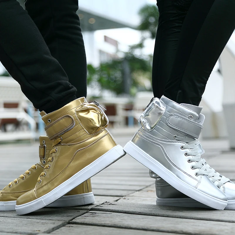 mens silver high top sneakers