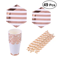 49 шт./компл. розовое золото вечерние одноразовая посуда бокалы для шампанского пластина соломинки 1st декор для вечеринки в честь Дня рождения детский душ вечерние поставки
