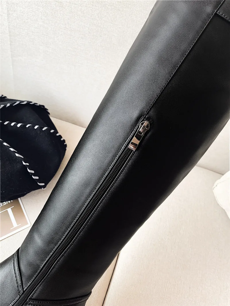Meotina Winter Thigh High Boots Women Genuine Leather Platform Wedge Heel Over the Knee Boots Zip Super High Heel Long Shoes 40