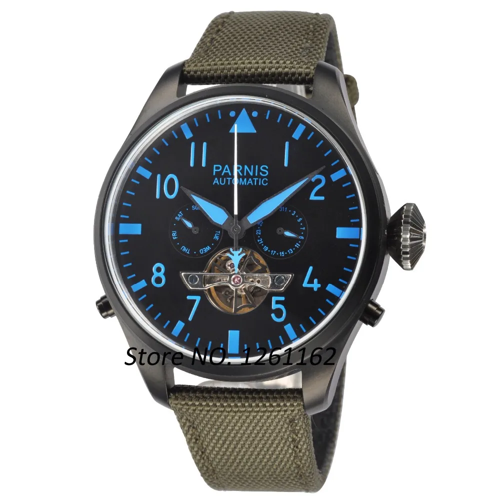 47mm Parnis Wristwatches Big Poilt Style Black PVD Case Seagull Automatic Men s Watch PA4713PBL