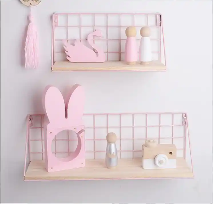 Estante De Pared De Metal Rosa Soporte De Florero De Hierro Multi