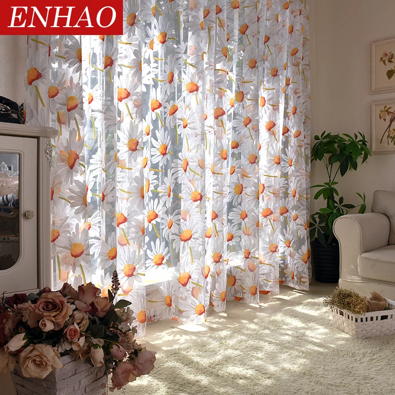ENHAO современные солнечные Цветочные тюлевые занавески для гостиной, спальни, кухни, роскошные прозрачные шторы для окна, тюлевые шторы, занавески