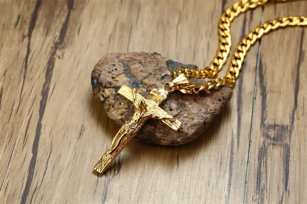 Позолоченное ожерелье с подвеской в виде Креста Иисуса из нержавеющей стали, хип-хоп, кубинский крест, ожерелье 24 дюйма