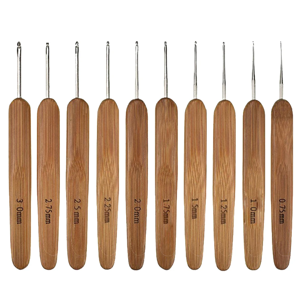 

10pcs Ergonomic Crochet Hooks Set Portable Circular DIY Sweater Knitting Tools Sewing Accessories Craft Needle Bamboo Handle