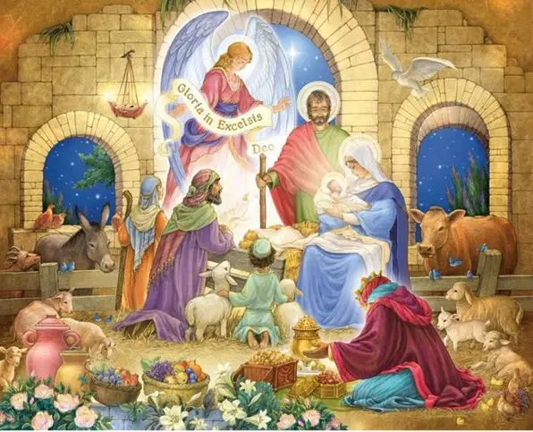 DIY 5D Diamond Painting Cross Stitch full diamond Embroidery Jesus Birth Mosaic square home Decorative Religious Angels | Дом и сад