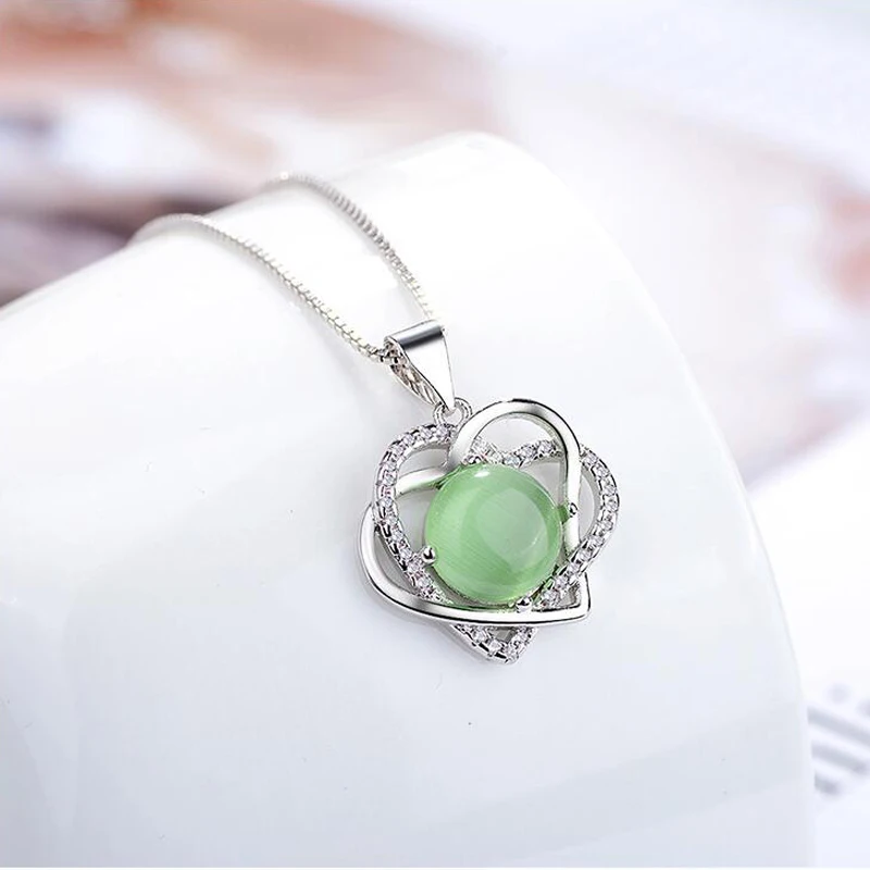 green cat eyes stone necklace jewelry (4)
