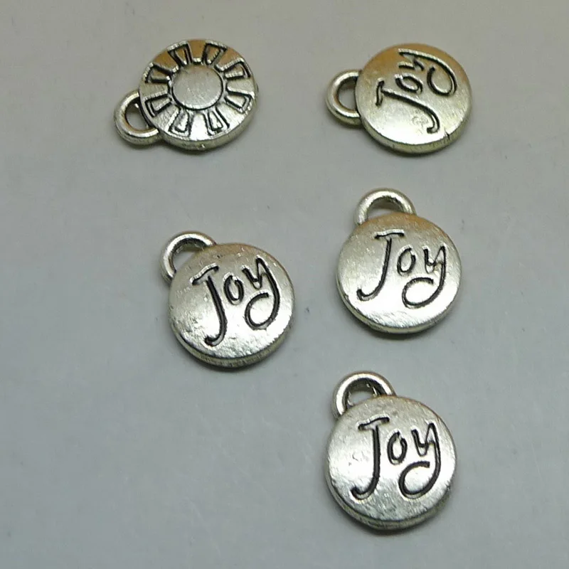 Joy word Round Charms Pendants alloy Antique Silver Jewelry Making DIY