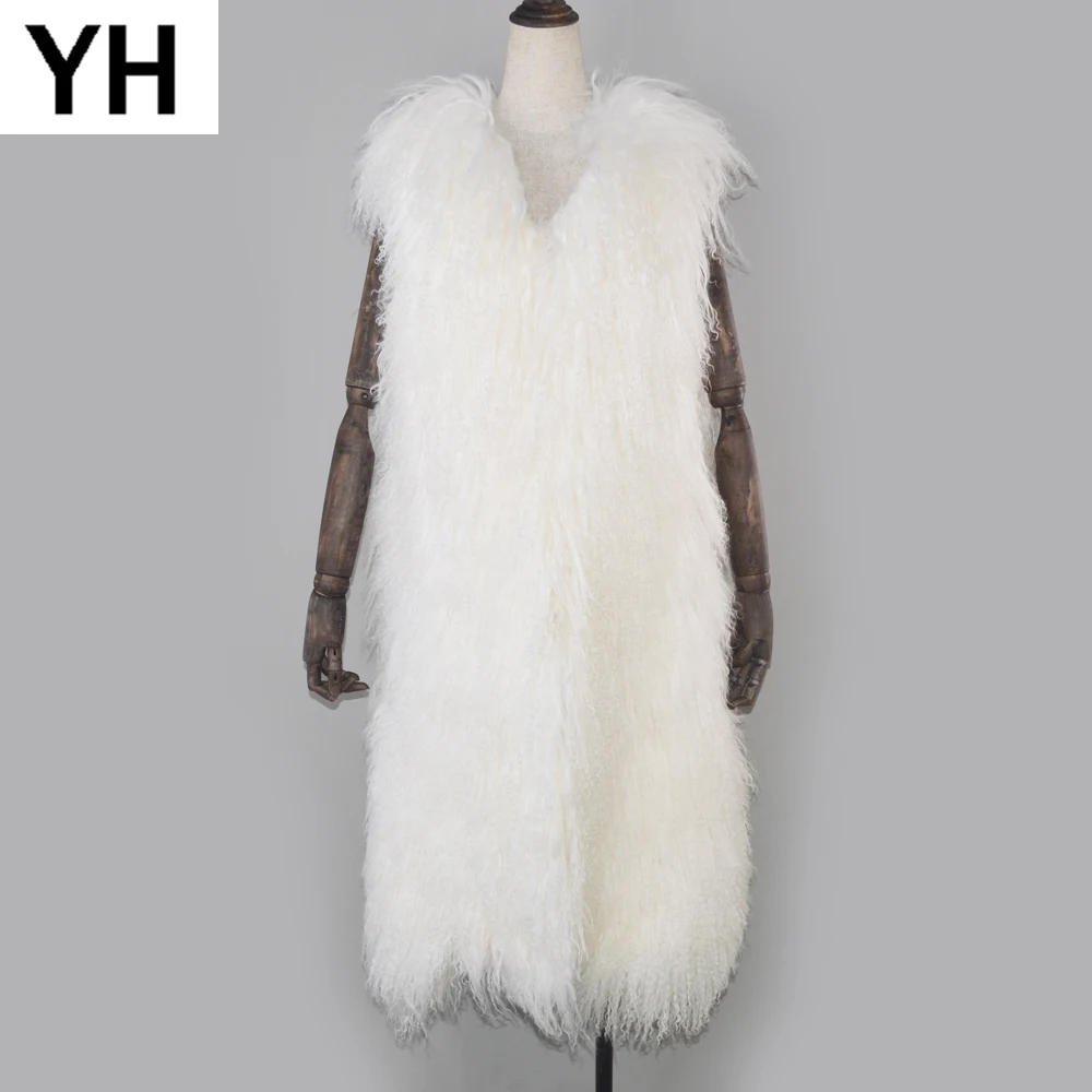 

Lady Real Mongolia Sheep Fur Waistcoat 100% Natural X-Long Style Sheep Wool Fur Leather Vest Winter Mongolia Sheep Fur gilet