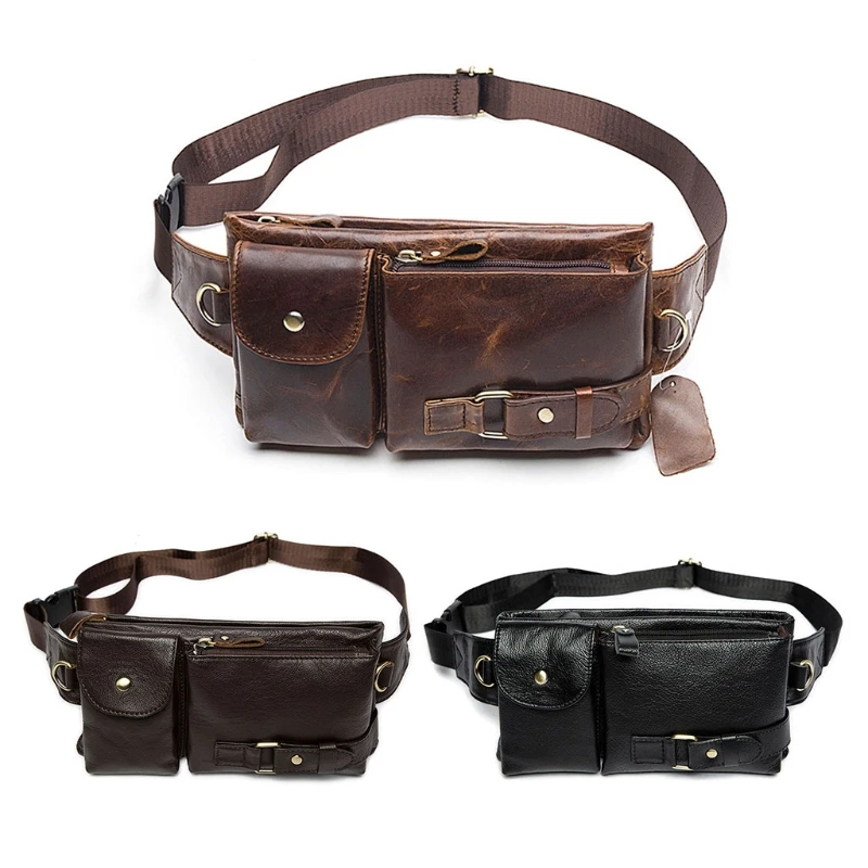 

NoEnName_Null High Quality Polyester Men Vintage Genuine Cowhide Leather Chest Bag Phone Belt Fanny Pack Waist Purse