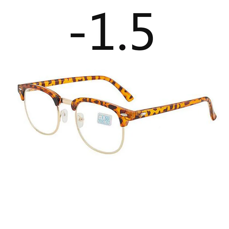 0,5-1-1,5-2-2,5-3-3,5-4 заклепки очки для близорукости с градусом женские мужские короткие-очки для коррекции зрения черная оправа зеленая пленка с покрытием - Цвет оправы: bright leopard -1.5