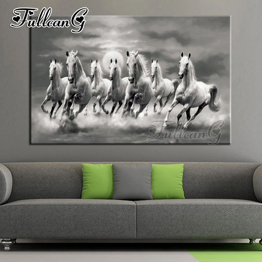 

FULLCANG full square/round drill 5d diy diamond painting seven horses animals mosaic embroidery sale cross stitch kit FC588