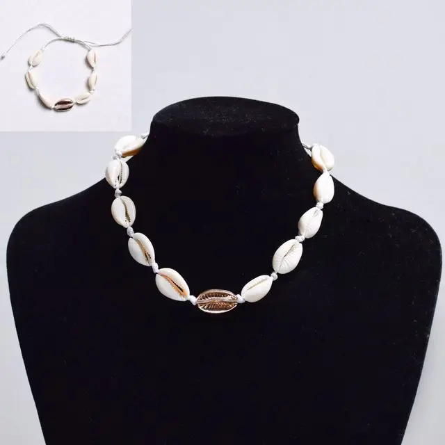 1set Seashells Collar Choker Necklace Women Natural Shells Bohemian Jewelry Simple Bracelet for Woman Girls 7907 | Украшения и