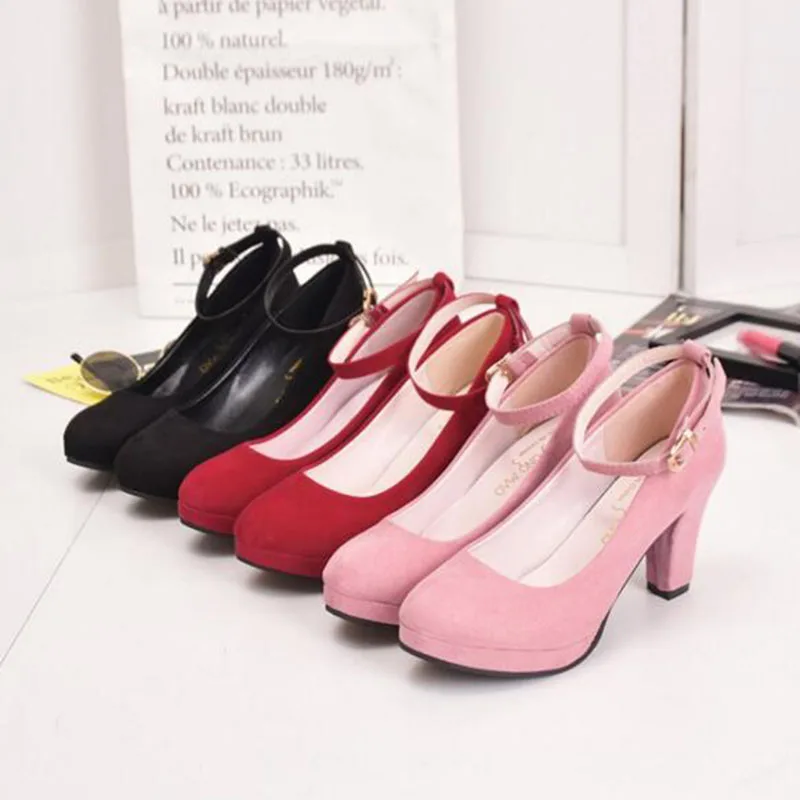 

Women Ladies Fashion Round Toe Med Heels Buckle Strap Shoes Pumps,Wedding Spring Autumn Med Heels Platform Shoes Non-slip