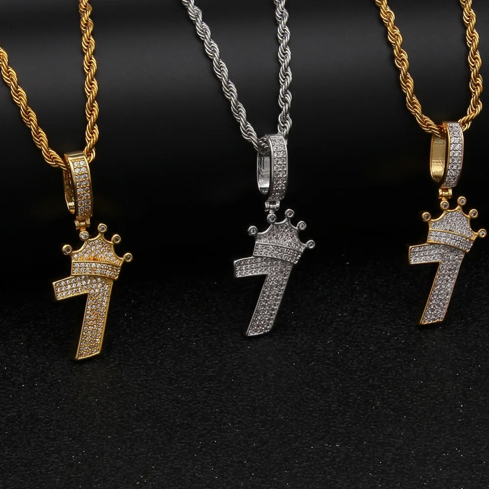 Uwin Bling Number 7 With Crown Necklace 