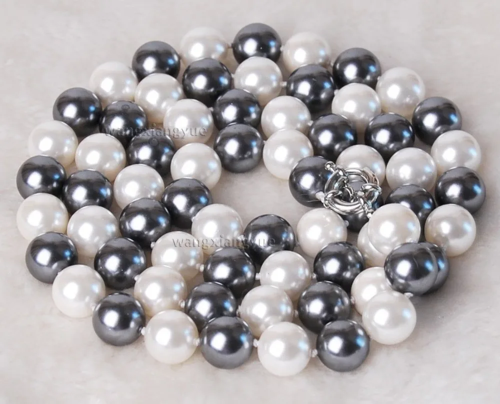 

HOT## Wholesale FREE SHIPPING >>> 10-11mm Australian south sea black white pearl necklace 17inch