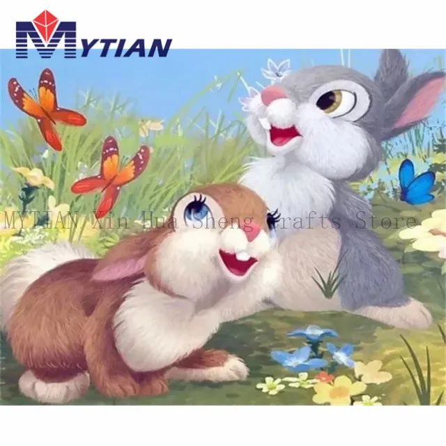 

Bunnies and Butterflies Easter DIY 5D Diamond Painting Art Kit Square Round Drill Full Drill Cartoon Animals Diamond Embroidery