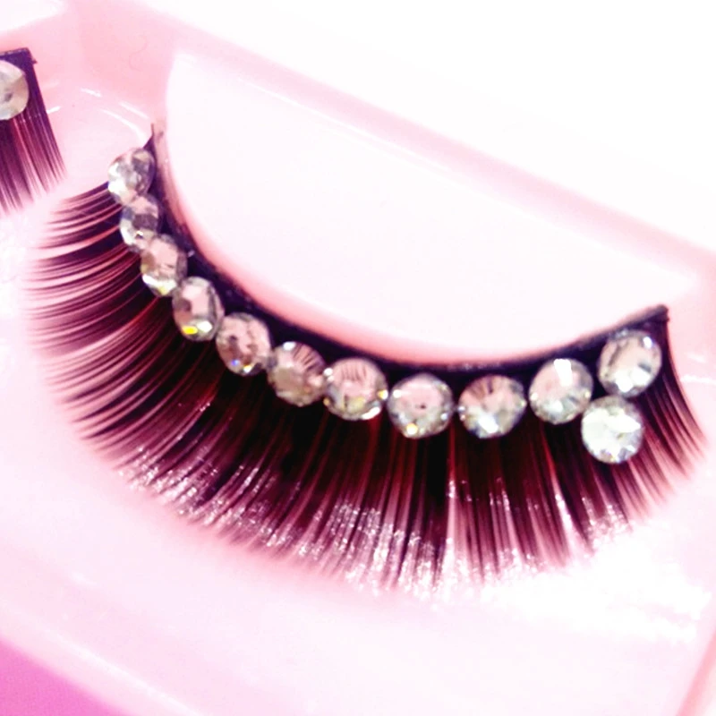 Glitter Shimmery False Eyelashes Handmade Tapered Crystal Cross Exagger