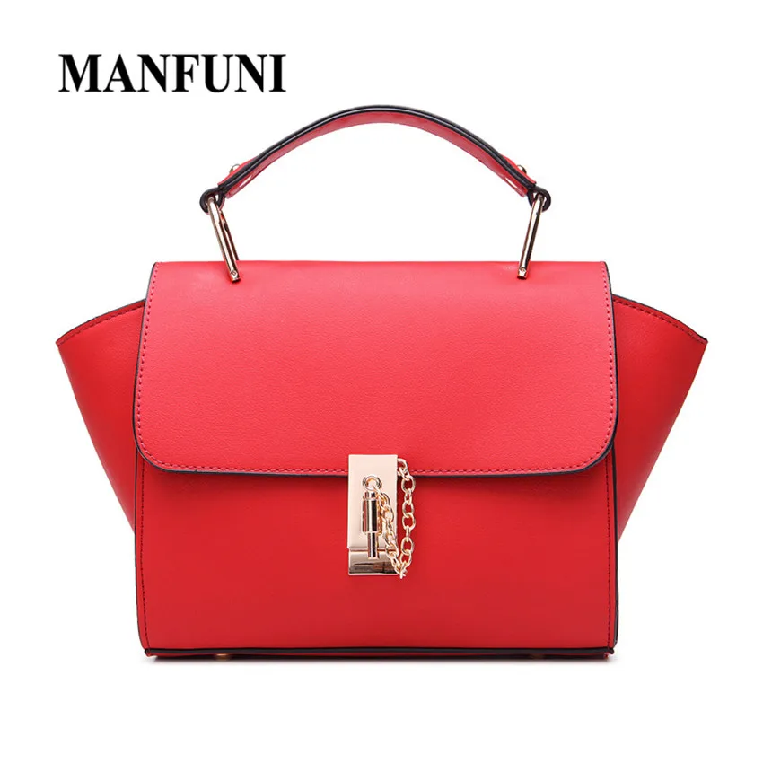 

Womens Small Messenger Bags Female Shoulder Bag Pu Leather Trapeze Bag Ladies Handbags Females Red Lock Chains Solid Sac A Main