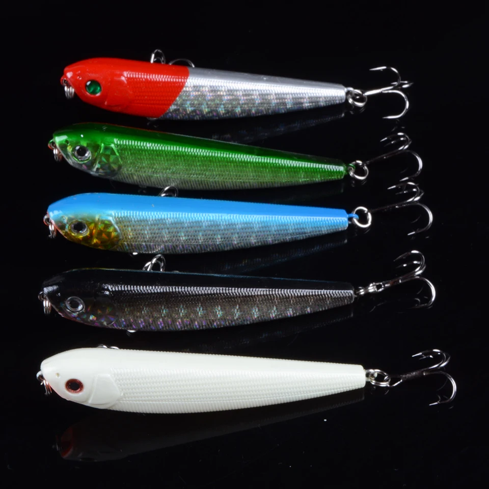 

5pcs/lot Top Water Fishing Lure Wobbler Hard Plastic Artificial Surface Pencil Minnow 8.5cm 10g with 3D Eyes