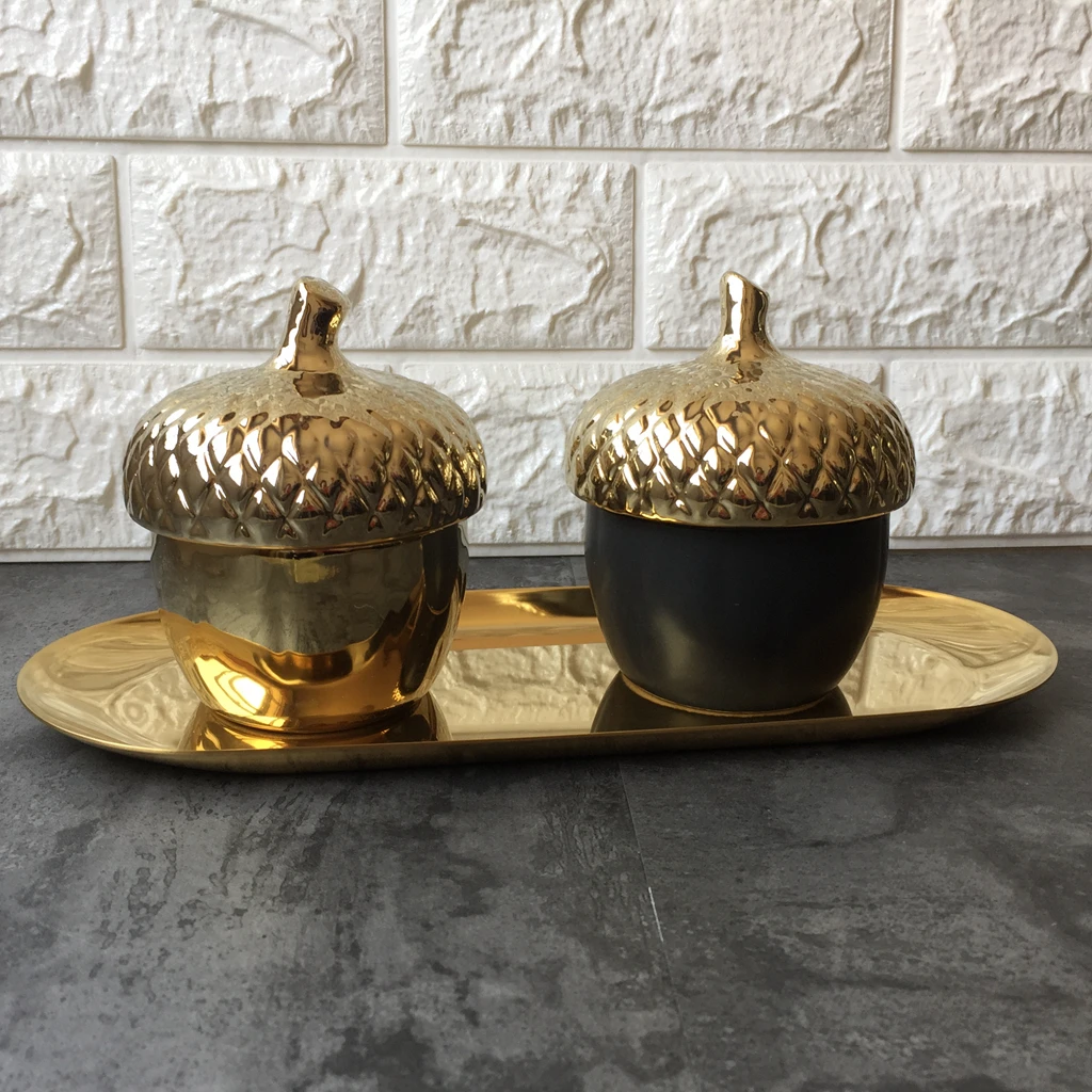 

Danish Design Creative Sealing Storage Jar Pine Cone Gold Ceramic Jewelry Storage Box Gold-plated Christmas Xmas New Year Gifts