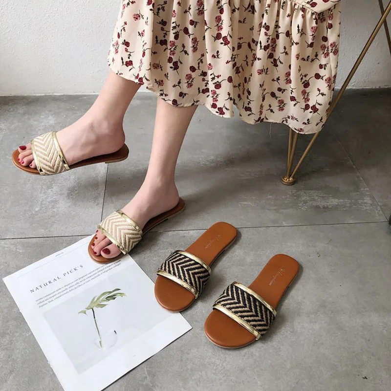 

2019 Women's Slippers Summer Beach Slip On Slides Flip Flops Ladies Fashion Slippers Home Female Indoor Woman Shoes For Women