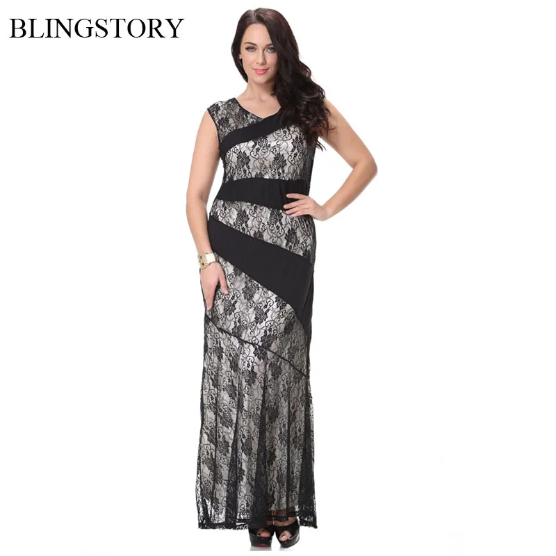 BLINGSTORY European Vintage Fashion big size 7xl Women Maxi Long Black ...