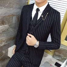 Модные костюмы для осени и зимы, мужские золотые вертикальные полосы, комплект из 3 предметов, мужской костюм, блейзеры, приталенные свадебные костюмы для мужчин