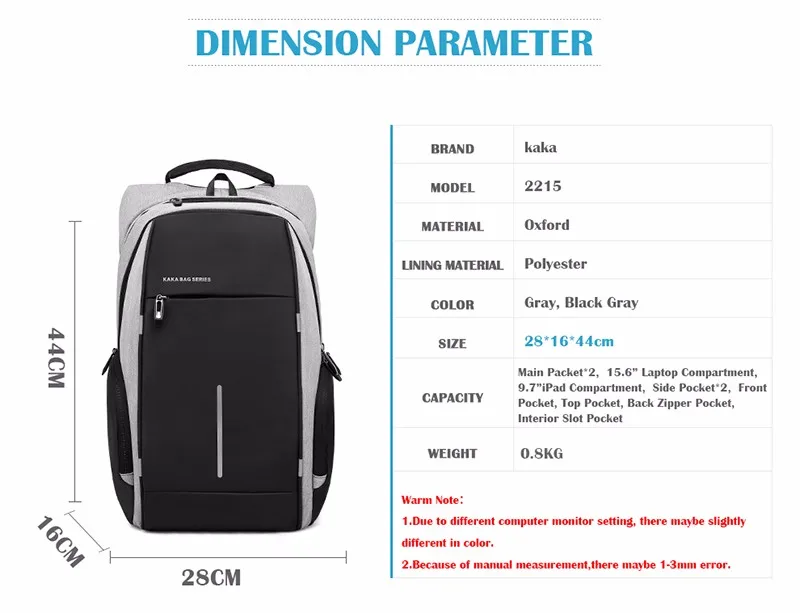 Кака зарядка через USB рюкзак Для мужчин 16.5 дюймовый ноутбук рюкзак сумка Многофункциональный Нейлон Водонепроницаемый путешествия Школьные сумки для подростков Рюкзаки