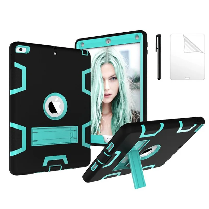

Safe Kids Armor Case For iPad 9.7 2018 6th Generation with Kids Safe Silicon PC Back cover For ipad 9.7 2017 Case film Pen