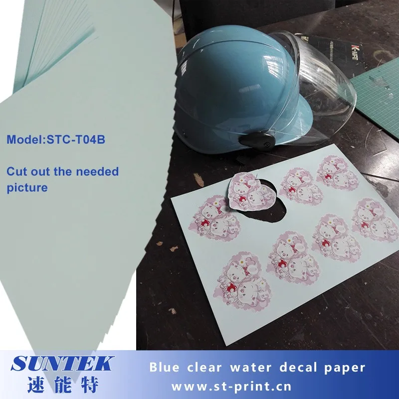 Blue clear back water decal paper for Inkjet printer process 4 papers cutted