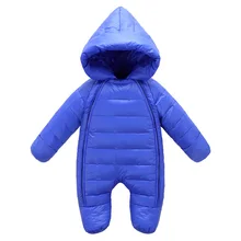 2016 Nouveau Hiver Barboteuse Nouveau-Né Bébé Filles Barboteuses Vers Le Bas À Manches Longues À Capuche Bébé Barboteuses Noir Bleu Orange Rouge 0-six mois