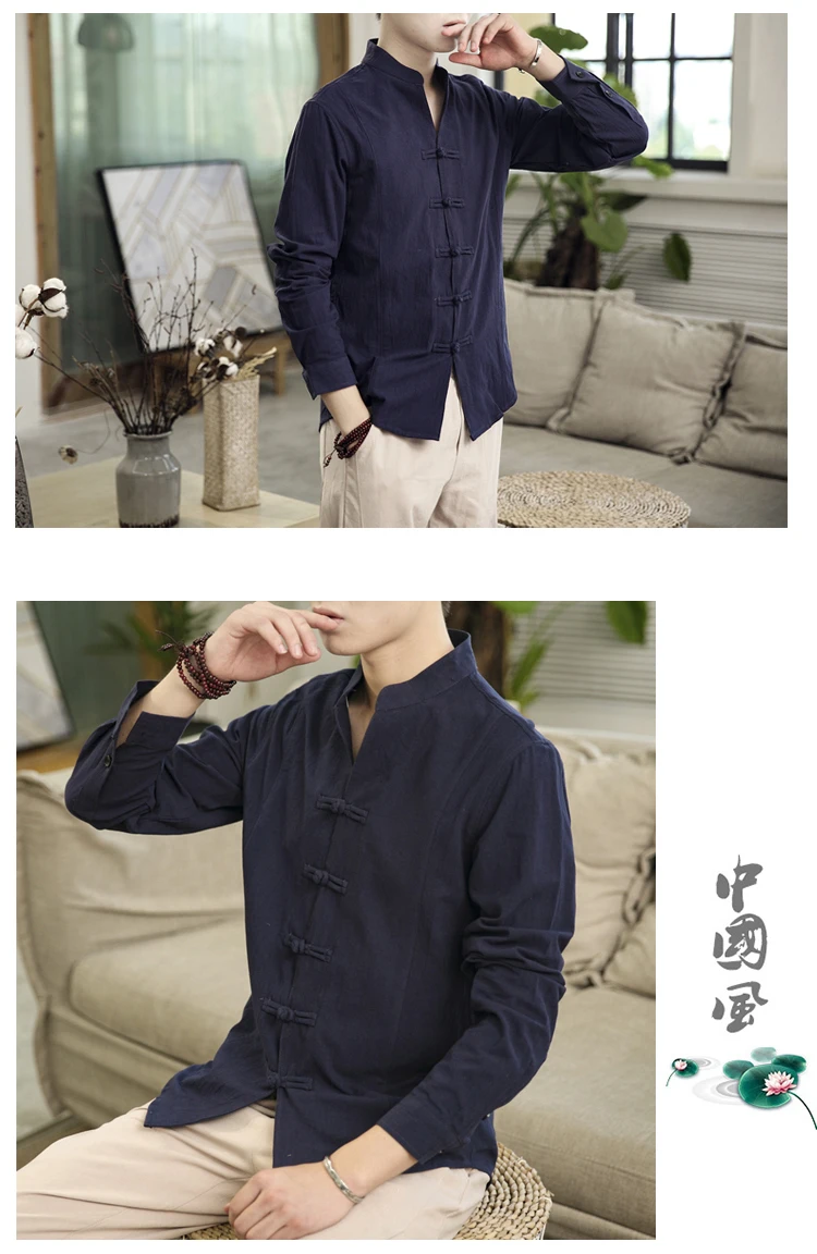 Sinicism Store Men Clothes Man Cotton Linen Casual White Shirts Long Sleeve Shirts Male Chinese Style Solid Shirts