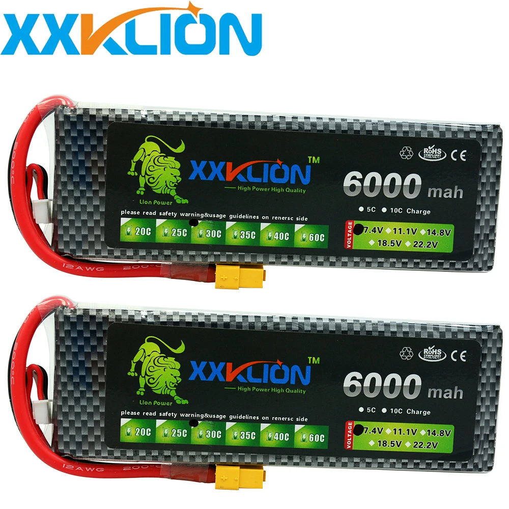 

2pcs XXKLION 2S Lipo battery 7.4v 6000mAh 25C 30C 35C 40C for remote control helicopter rc car rc boat lithium polymer battery