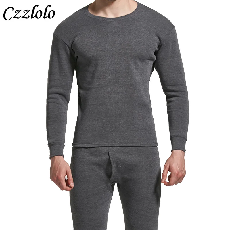 Czzlolo Winter Men Long Johns Thicken Mens Thermal Underwear Sets Plus Fluff Warm Long John O-Neck Thermal Undershirts Trousers