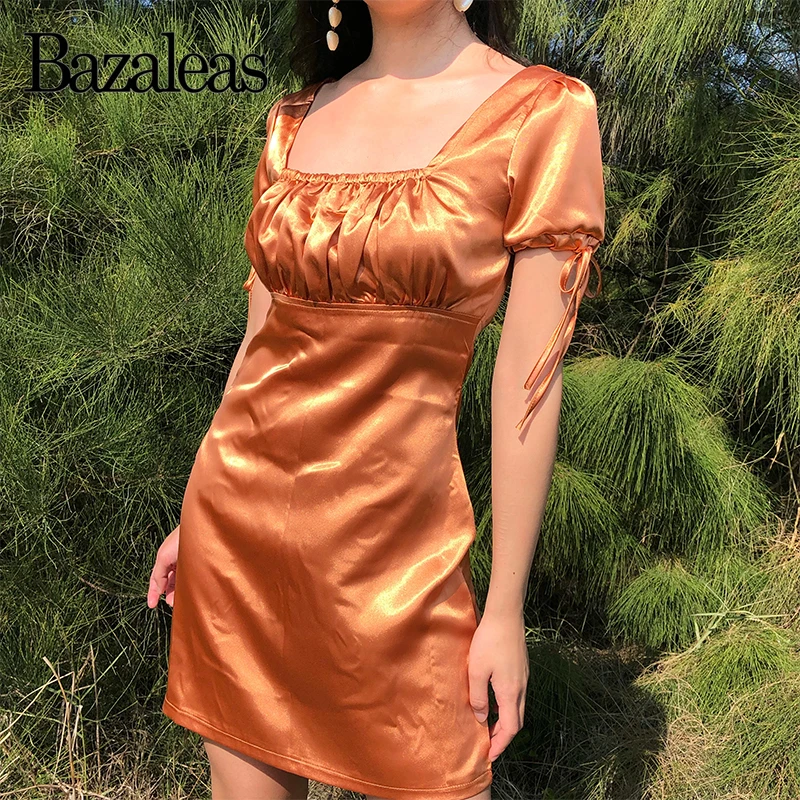 Женское атласное платье Bazaleas винтажное мини с квадратным воротником и