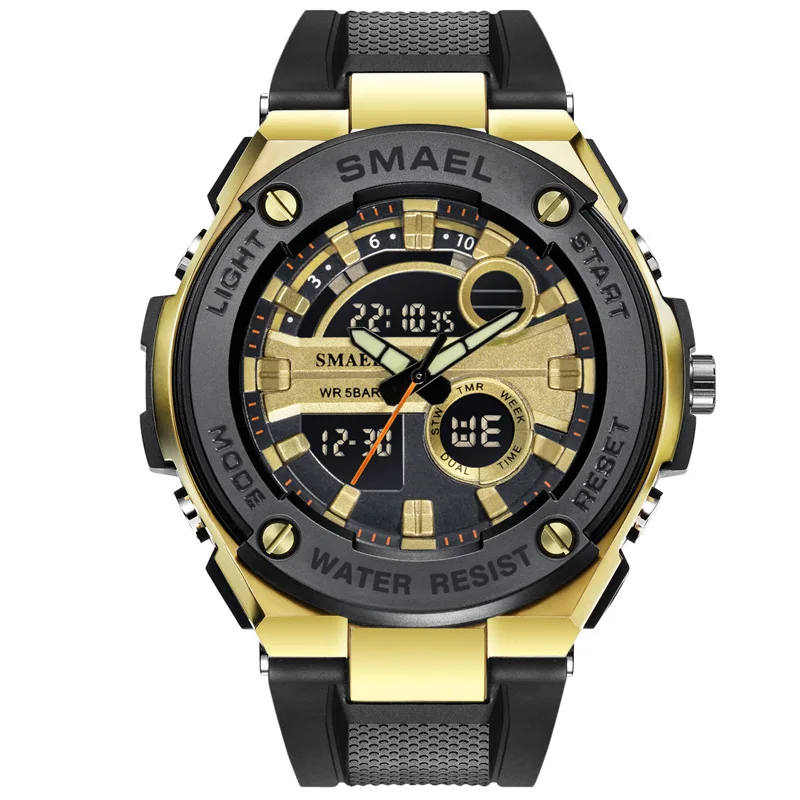 Мужские военные часы, брендовые Роскошные Спортивные кварцевые наручные часы SMAEL, мужские часы, цифровые спортивные часы 1625, водонепроницаемые мужские часы - Цвет: Gold