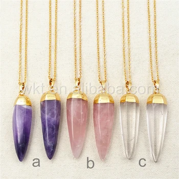 

WT-N848 Natural Stone Bullet Necklace & Pendant Women Jewelry design,Purple crystal stone necklace clear Stone women necklaces