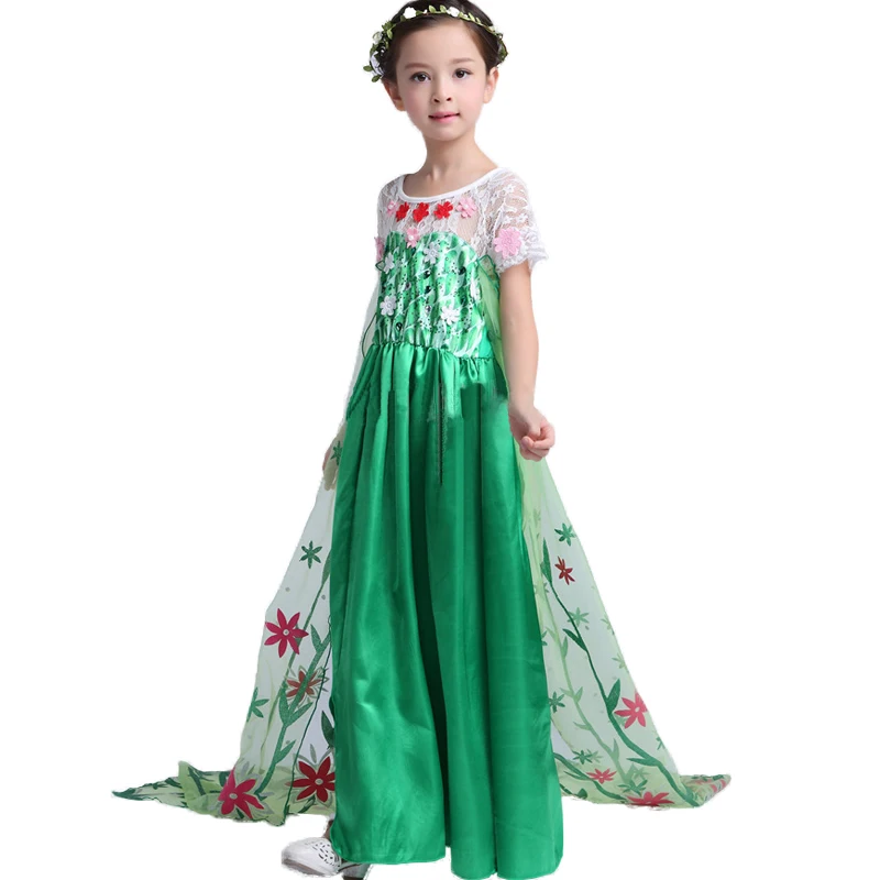 2016 summer green elsa costumes Girls Cosplay party font b Dresses b font Princess anna font