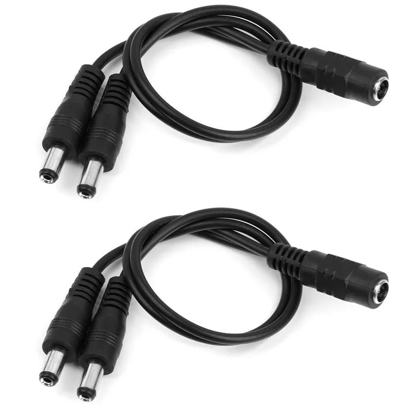 

2pcs Dc 5.5 X 2.1 mm 1 plug to 2 plug adapter Power cable adapter