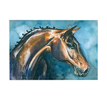 

Animal Bath Rugs Hand Painted Portrait Of Horse Watercolors Picture Non-Slip Doormat Floor Entryways Indoor Front Door Mat